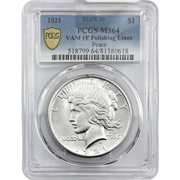 1921 Silver Peace Dollar PCGS MS64 VAM 1F