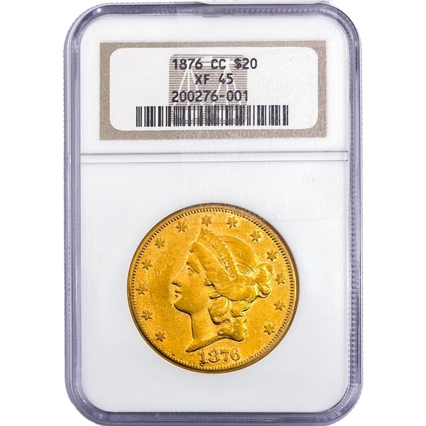 1876-CC $20 Gold Double Eagle NGC XF45