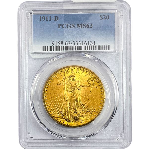 1911-D $20 Gold Double Eagle PCGS MS63