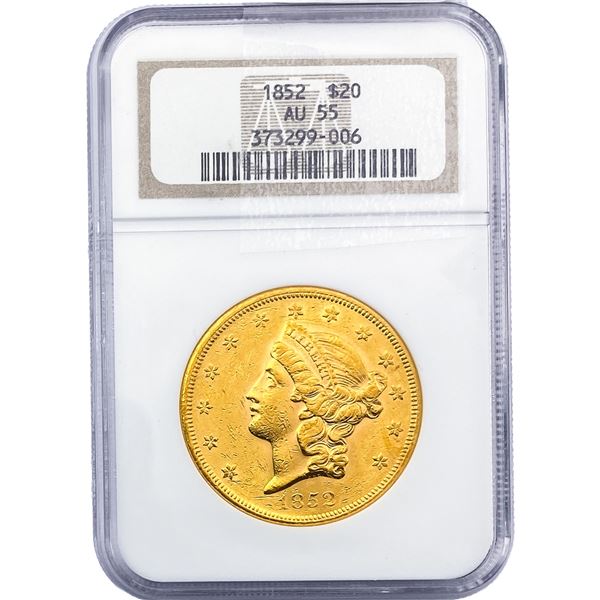 1852 $20 Gold Double Eagle NGC AU55