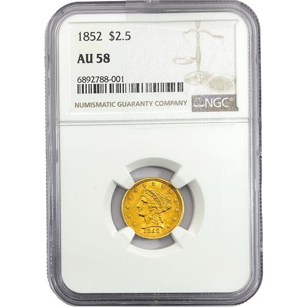 1852 $2.50 Gold Quarter Eagle NGC AU58
