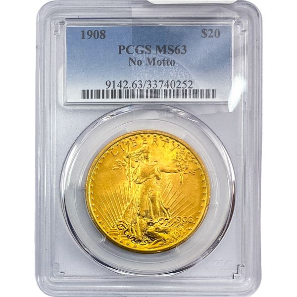 1908 $20 Gold Double Eagle PCGS MS63 No Motto