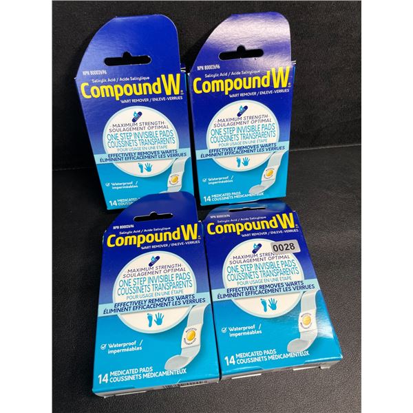 4 Boxes of CompoundW Maximum Strength Wart Remover (14 Medicated Pads Per Box) - New