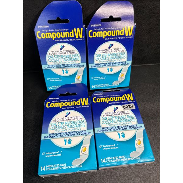 4 Boxes of CompoundW Maximum Strength Wart Remover (14 Medicated Pads Per Box) - New