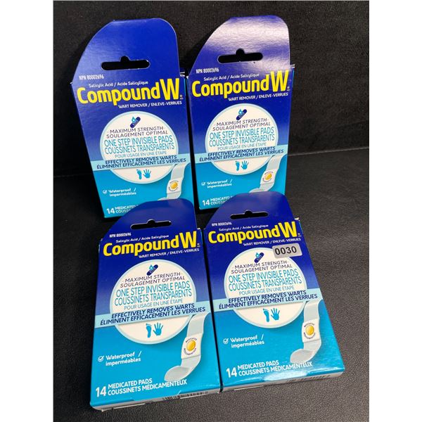 4 Boxes of CompoundW Maximum Strength Wart Remover (14 Medicated Pads Per Box) - New
