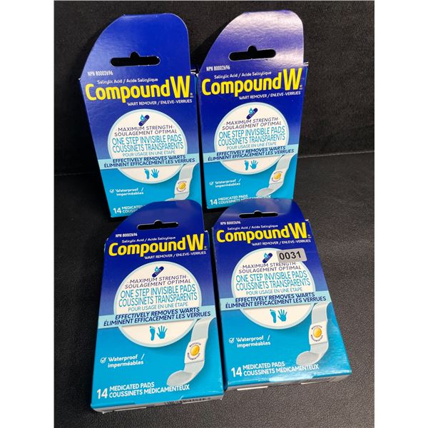 4 Boxes of CompoundW Maximum Strength Wart Remover (14 Medicated Pads Per Box) - New