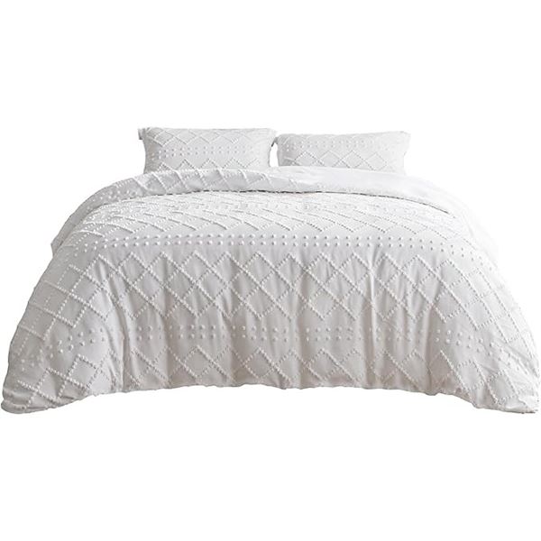 Bedsure 3PC Queen Size Duvet Cover Set - 90x90" - 1 Duvet Cover/2 Pillowcases - White - New