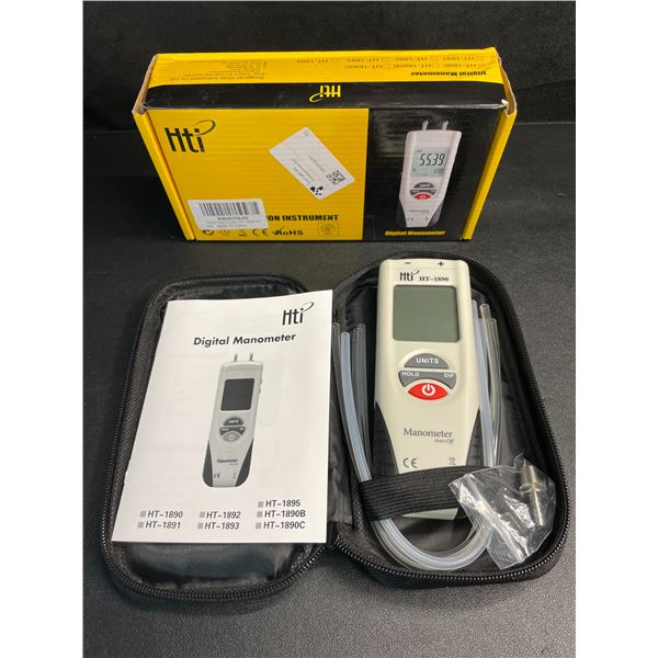 HT-1890 Digital Manometer - Dual Port Air Pressure Meter for HVAC Ventilation & Gas Systems - New