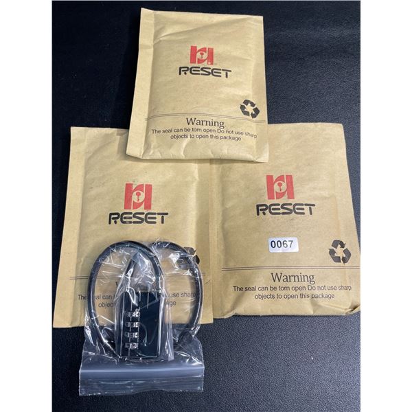 Lot of 3 RESET 4-Digit Combination Padlocks with 12" Cable - Brand New