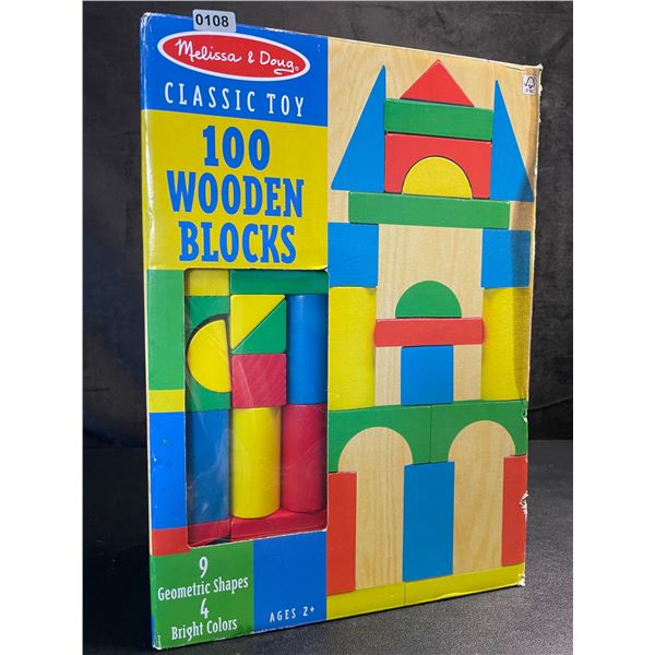 Melissa & Doug 100PC Wooden Blocks Classic Toy Set - New (Damaged Box*) For Ages 2+