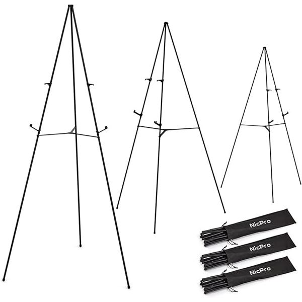 Nicpro 3-Pack Folding Easels for Display/Artwork - 63" Metal Floor Easel Stands - New