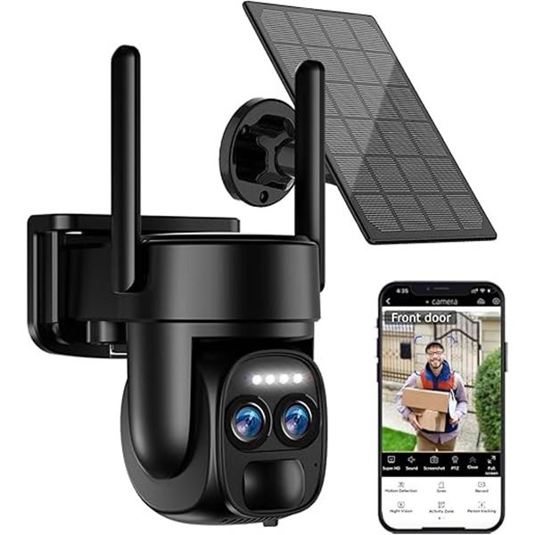 1 Smart 4K Solar-Powered Battery Outdoor Security Camera - PTZ, Night Vision, Weatherproof - NEW