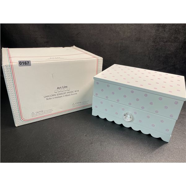 Art Lins Unicorn Jewelry Music Box - Polka Dot Glitter Design - Great Gift for Girls - Brand New