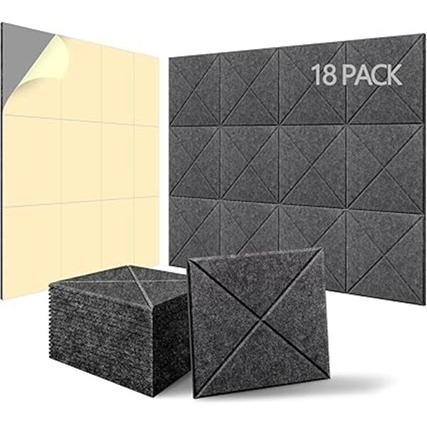18-Pack of Acoustic Sound-Proof Wall Panels (12" x 12" Panel Size) Self-Adhesive Design - New!