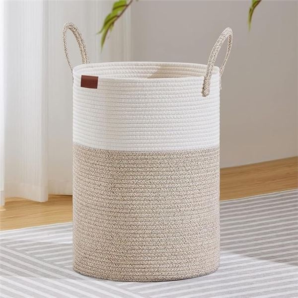 Large 72L Laundry Hamper with Handle; Woven Cotton Rope Laundry Basket/Toy Storage - New