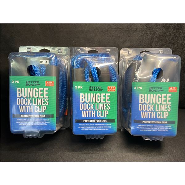 3 Packs of BetterBoat Bungee Dock Lines with Clip (4FT Stretches to 5.5FT) 2 Per Pack - New