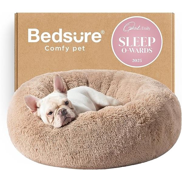 Bedsure Plush Calming Round Dog Bed (30" Size) Anti-Slip Faux Fur Donut Cuddler Dog Bed - New
