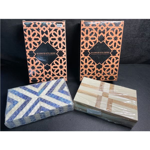 Lot of 2 Handicrafts Home Keepsake Boxes - Storage/Trinket Boxes with Lid - New