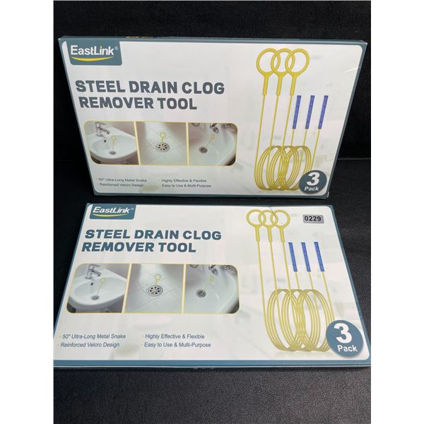 2 Multi-Packs of Steel Drain Clog Remover Tools (3 Per Pack) 50" Length - New
