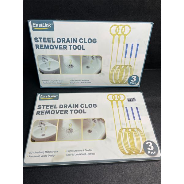 2 Multi-Packs of Steel Drain Clog Remover Tools (3 Per Pack) 50" Length - New