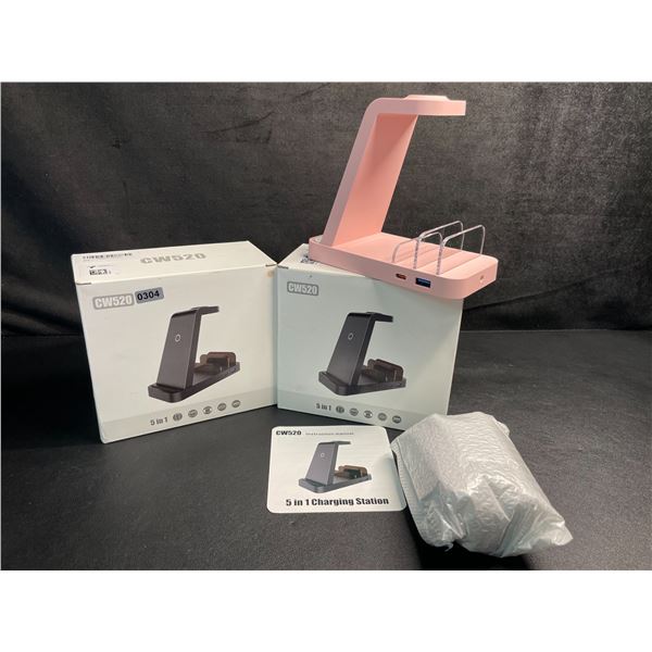 Lot of 2 - 5-in-1 Charging Stations for Electronics - Pink - Brand New