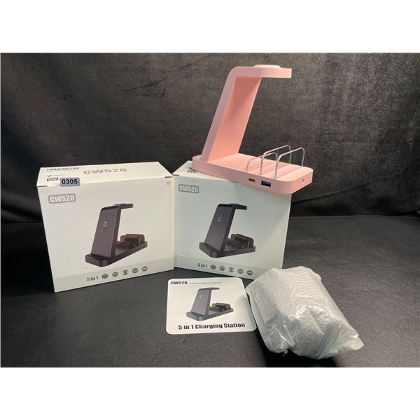 Lot of 2 - 5-in-1 Charging Stations for Electronics - Pink - Brand New
