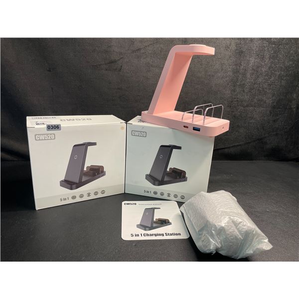 Lot of 2 - 5-in-1 Charging Stations for Electronics - Pink - Brand New