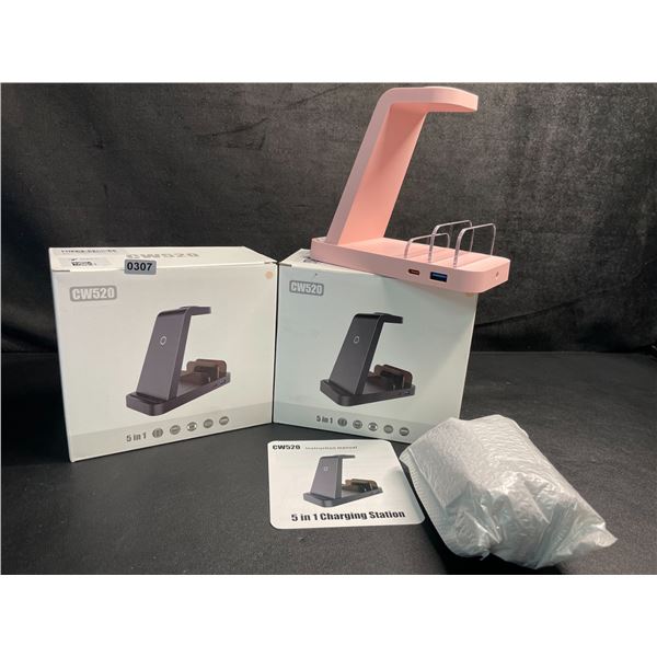 Lot of 2 - 5-in-1 Charging Stations for Electronics - Pink - Brand New