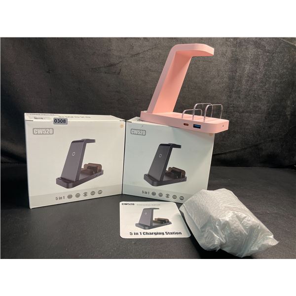 Lot of 2 - 5-in-1 Charging Stations for Electronics - Pink - Brand New