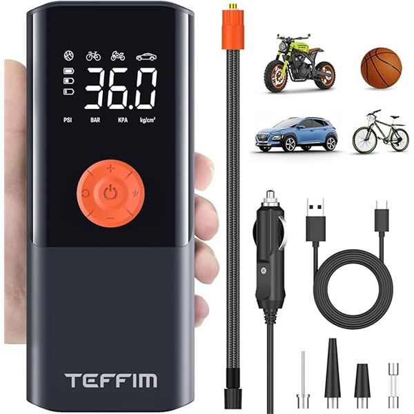 1 Portable Tire Inflator/Cordless Car Air Pump with Digital Pressure Gauge & LED Light - NEW