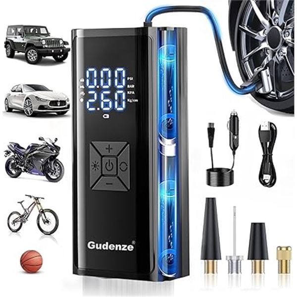 1 Portable Tire Inflator/Air Compressor Electric Air Pump - 25,000mAh 12V Cordless Tire Inflator NEW