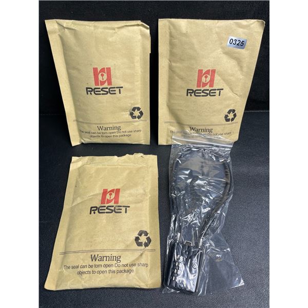 Lot of 3 RESET 4-Digit Combination Padlocks with 12" Cable - Brand New