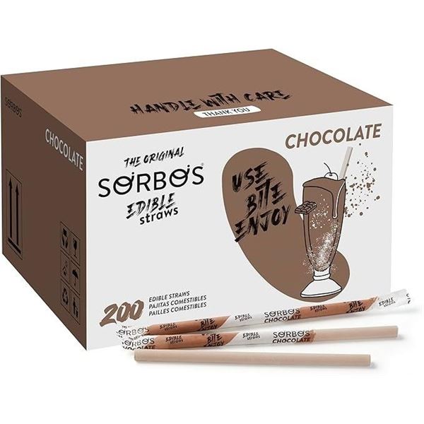 Sorbos 200-Pack of Edible Straws - Chocolate Flavored - Individually Packaged - New