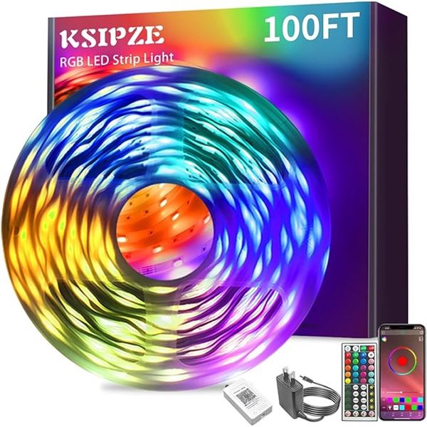 100FT RGB LED Strip Lights with Smart Music Sync/App & Remote Control - New