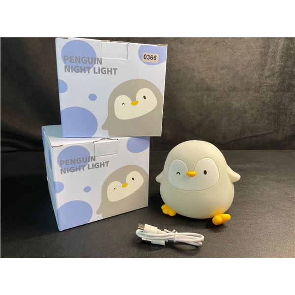 Lot of 2 Silicone Penguin Night Lights/Rechargeable Touch Control Bedside Penguin Lights - New