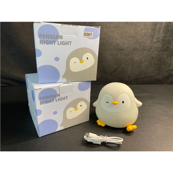 Lot of 2 Silicone Penguin Night Lights/Rechargeable Touch Control Bedside Penguin Lights - New