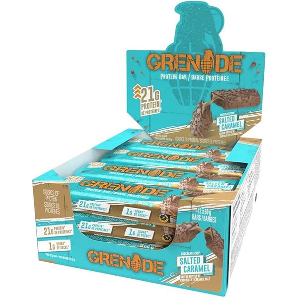 12-Pack of Grenade Protein Bars - Chocolate Chip Salted Caramel (12 x 60g Bars) - New