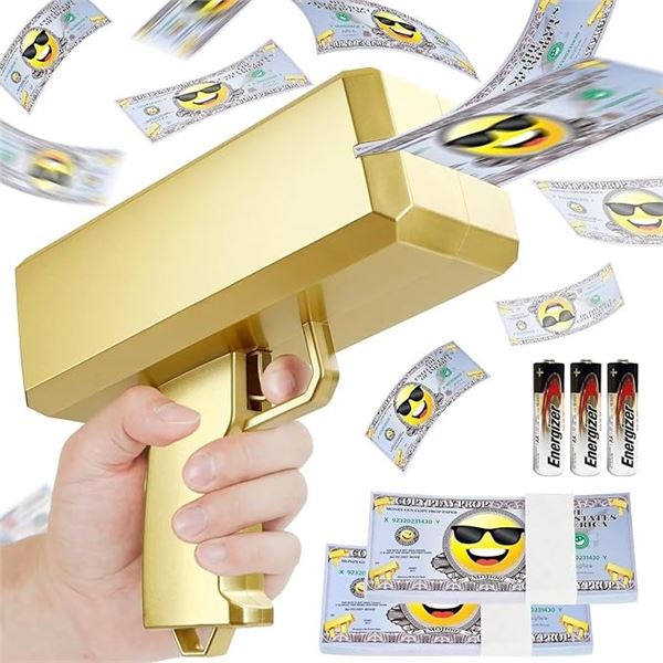 1 Super Money Gun - Gold Electric Money Gun Shooter Toy - Make it Rain Money! New