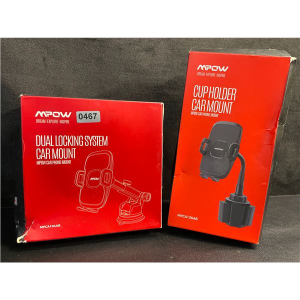 Lot of 2 MPOW Car Phone Mounts; Dual-Locking Phone Mount & Cup-Holder Mount for Phones - New