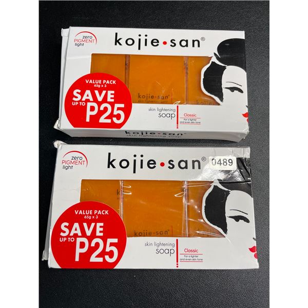 2 Packs of Kojie San Skin Brightening Soap (3 x 65g Bars Each) - New