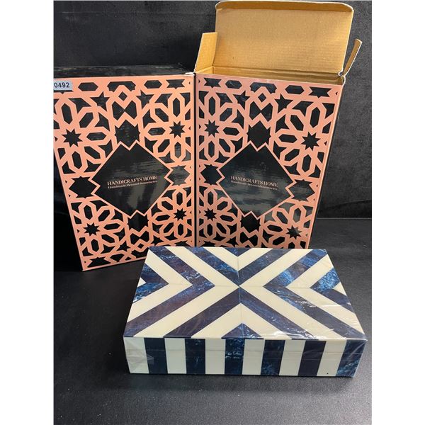 Lot of 2 Handicrafts Home Keepsake Boxes (10" x 6" x 2.5") Storage/Trinket Box with Lid - New