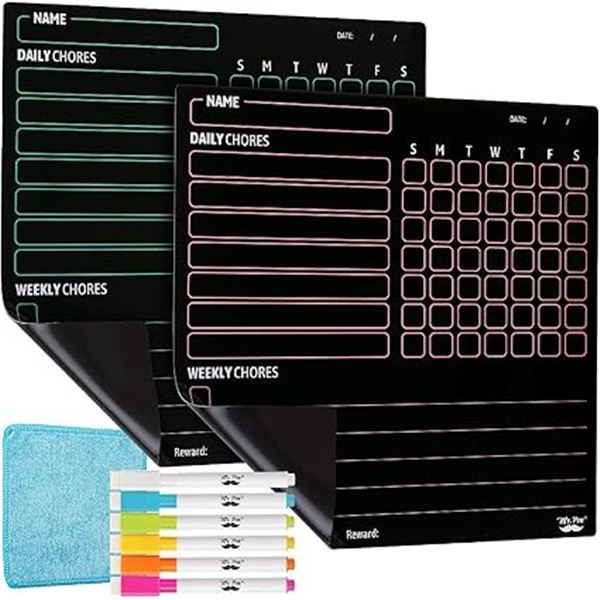 Lot of 3 Sets of Mr.Pen Magnetic Dry Erase Chore Boards with Markers - Brand New