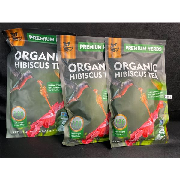 3 Bags of Premium Herbs Organic Hibiscus Herbal Tea - 120 Tea Bags Each - New (Exp: 02/2026)