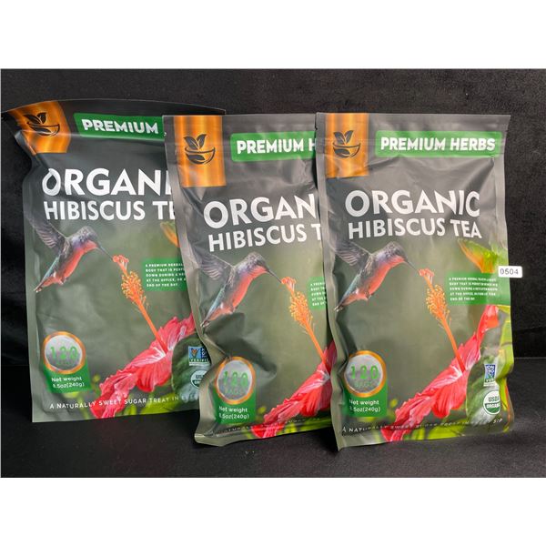 3 Bags of Premium Herbs Organic Hibiscus Herbal Tea - 120 Tea Bags Each - New (Exp: 02/2026)