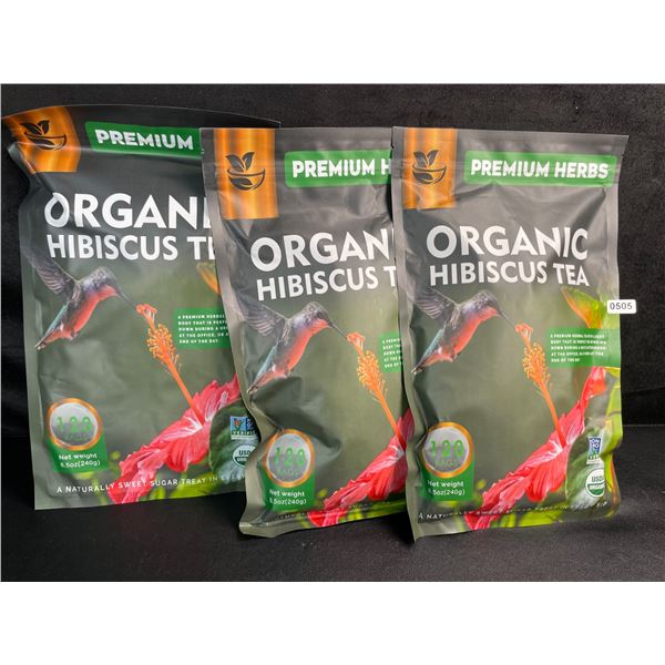 3 Bags of Premium Herbs Organic Hibiscus Herbal Tea - 120 Tea Bags Each - New (Exp: 02/2026)
