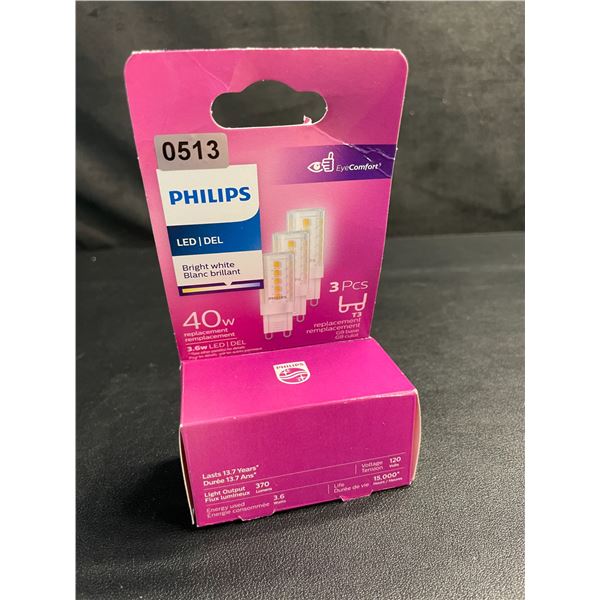 Philips 3-Pack of LED 40W G9 Base Bright White Light Bulbs - New