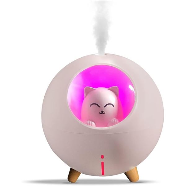 1 Planet Cat Humidifier - Mini Desktop Cat Ultrasonic Humidifier/Diffuser - Pink - New