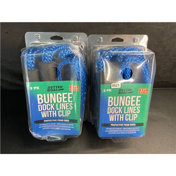 2 Packs of BetterBoat Bungee Dock Lines with Clip (4FT Stretches to 5.5FT) 2 Per Pack - New