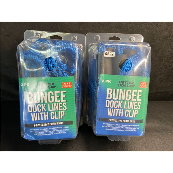 2 Packs of BetterBoat Bungee Dock Lines with Clip (4FT Stretches to 5.5FT) 2 Per Pack - New