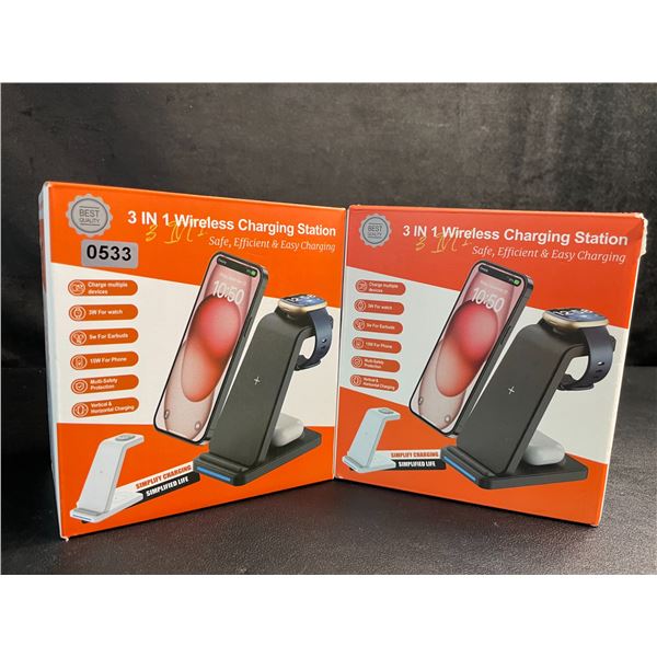 Lot of 2 3-in-1 Wireless Charging Stations - Brand New